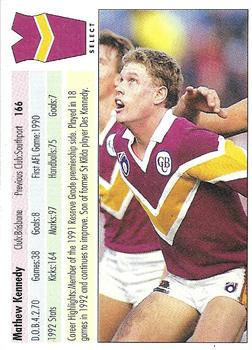 1993 Select AFL #166 Matthew Kennedy Back